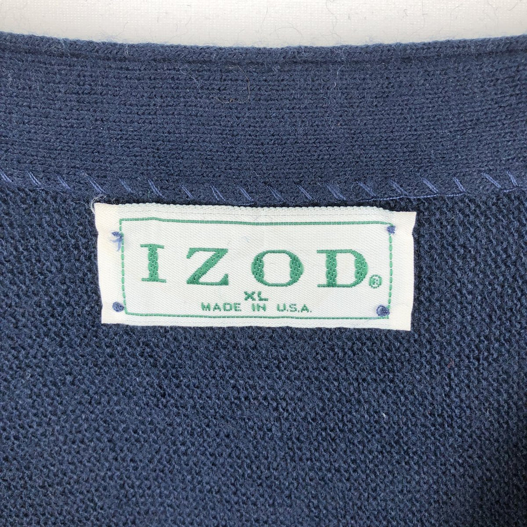 IZOD Acrylic Knit Cardigan, Made in USA, Men's XL acrylic navy blue type Vintage Second Hand