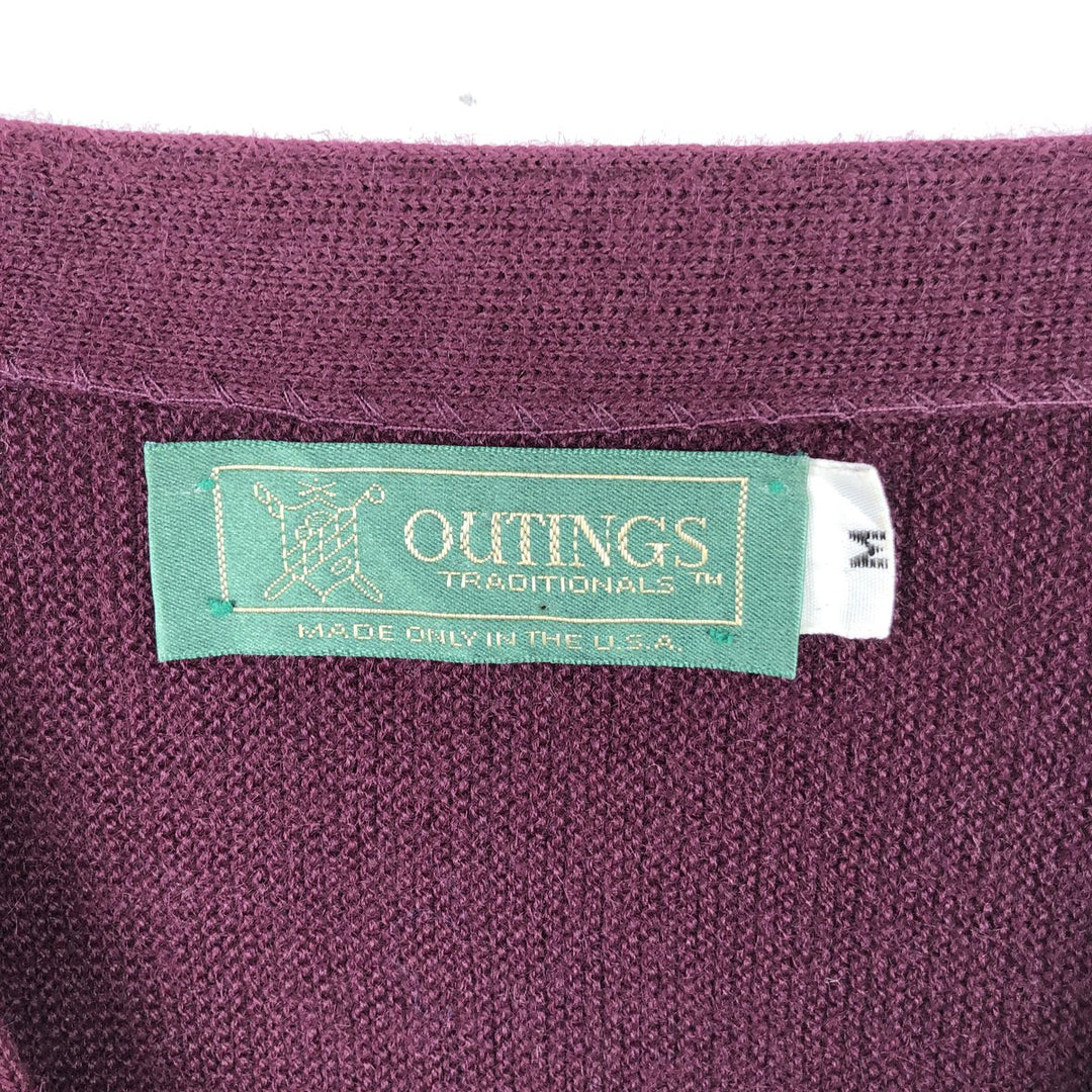 OUTINGS TRADITIONALS Acrylic Knit Cardigan, Made in USA, Men's Size M (approx.), Vintage Oron Acrylic Red type red-purple Vintage Second Hand