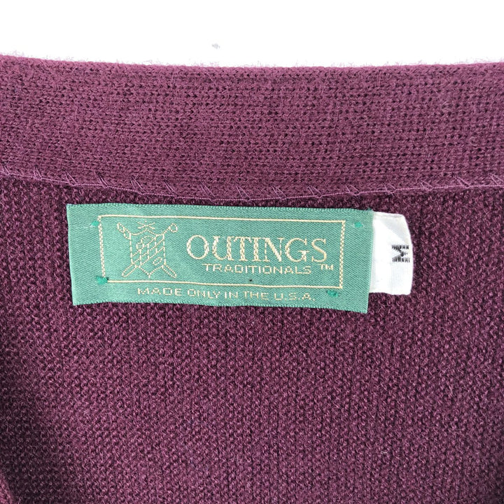 OUTINGS TRADITIONALS Acrylic Knit Cardigan, Made in USA, Men's Size M (approx.), Vintage Oron Acrylic Red type red-purple Vintage Second Hand
