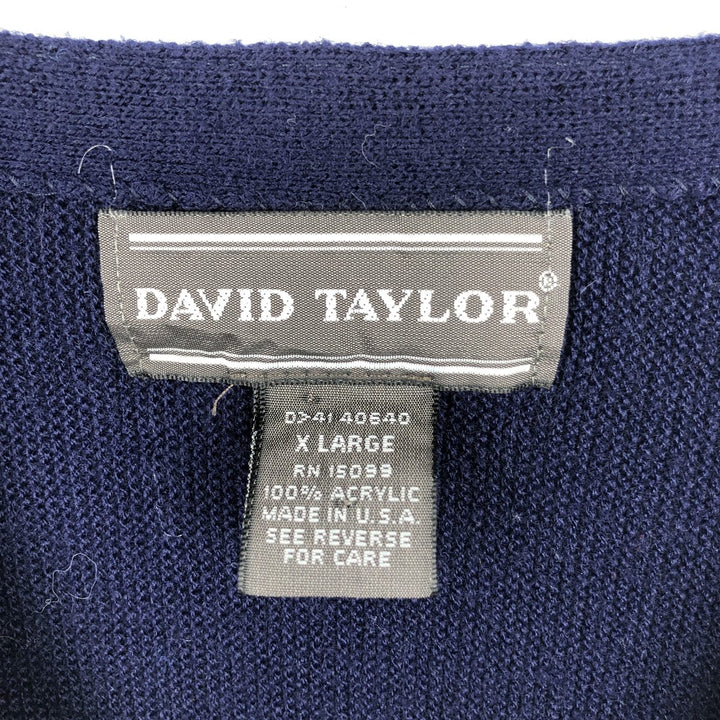 DAVID TAYLOR Acrylic Knit Cardigan, Made in USA, Men's Size XL (approx.) acrylic navy blue type Vintage Second Hand
