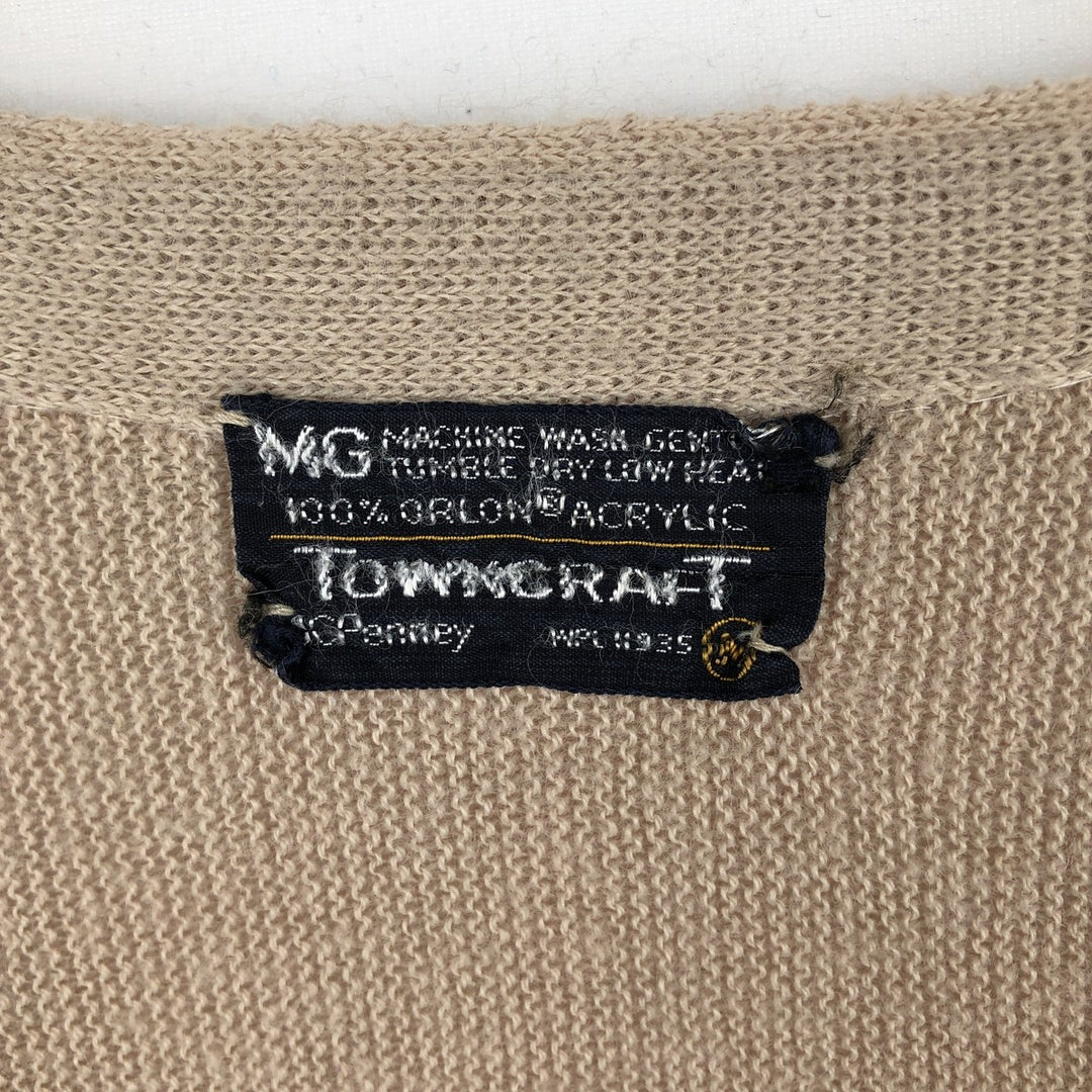 TOWN CRAFT JCPenney Rib-Knit Acrylic Cardigan, Men's Size M (approx.) Oron Acrylic Beige type Vintage Second Hand