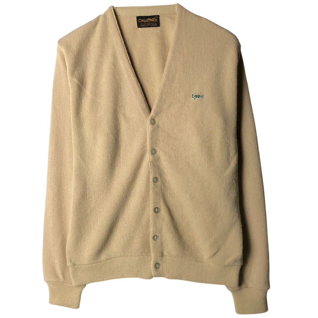 70s-80'S CHALLENGER Acrylic Knit Cardigan, Men's Size M (approx.), Vintage Oron Acrylic Beige type Vintage Second Hand