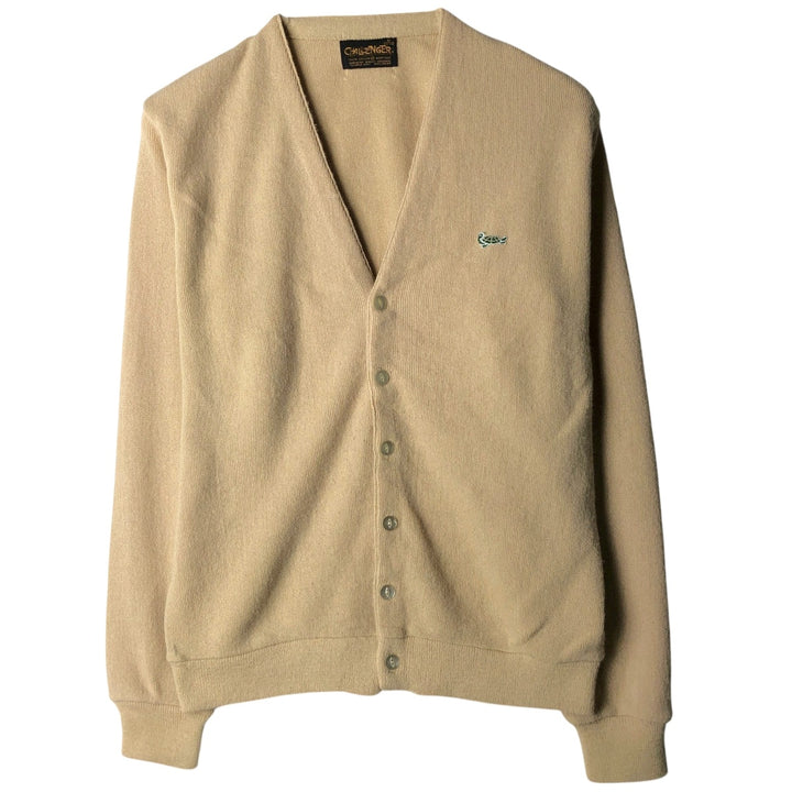 70s-80'S CHALLENGER Acrylic Knit Cardigan, Men's Size M (approx.), Vintage Oron Acrylic Beige type Vintage Second Hand