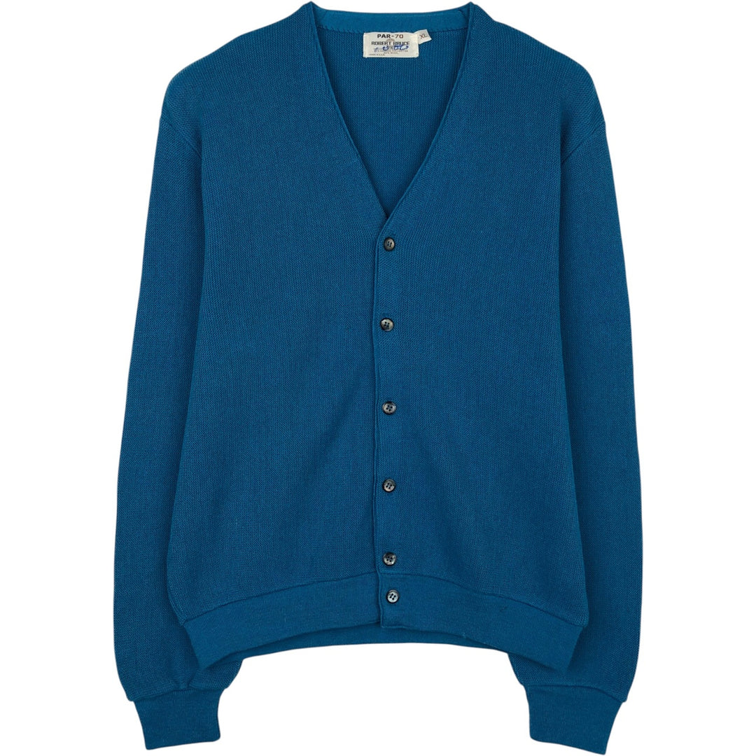 1970'S Robert Bruce PAR-70 Poly Cardigan, Made in USA, Men's Size XL (Equivalent), Vintage polyester blue type Vintage Second Hand