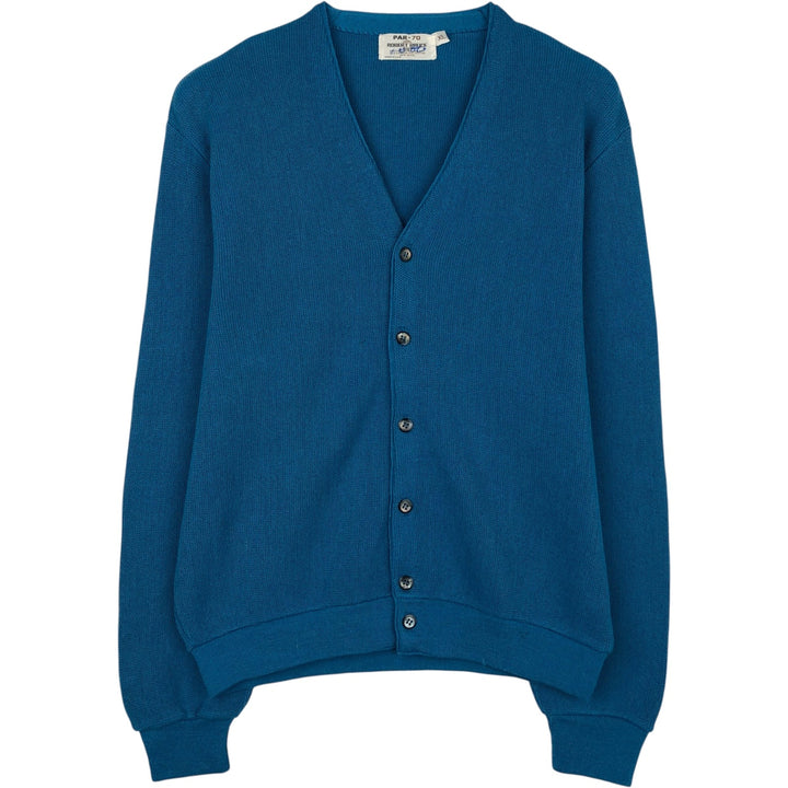1970'S Robert Bruce PAR-70 Poly Cardigan, Made in USA, Men's Size XL (Equivalent), Vintage polyester blue type Vintage Second Hand