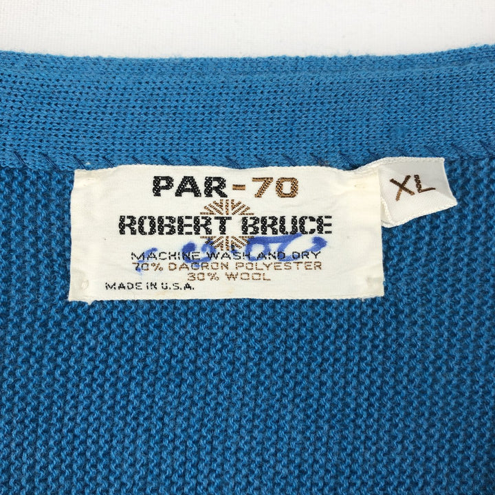 1970'S Robert Bruce PAR-70 Poly Cardigan, Made in USA, Men's Size XL (Equivalent), Vintage polyester blue type Vintage Second Hand