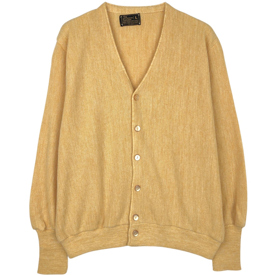 1970'S JCPenney Acrylic Knit Cardigan, Men's Size L (approx.), Vintage Oron Acrylic yellow type Vintage Second Hand