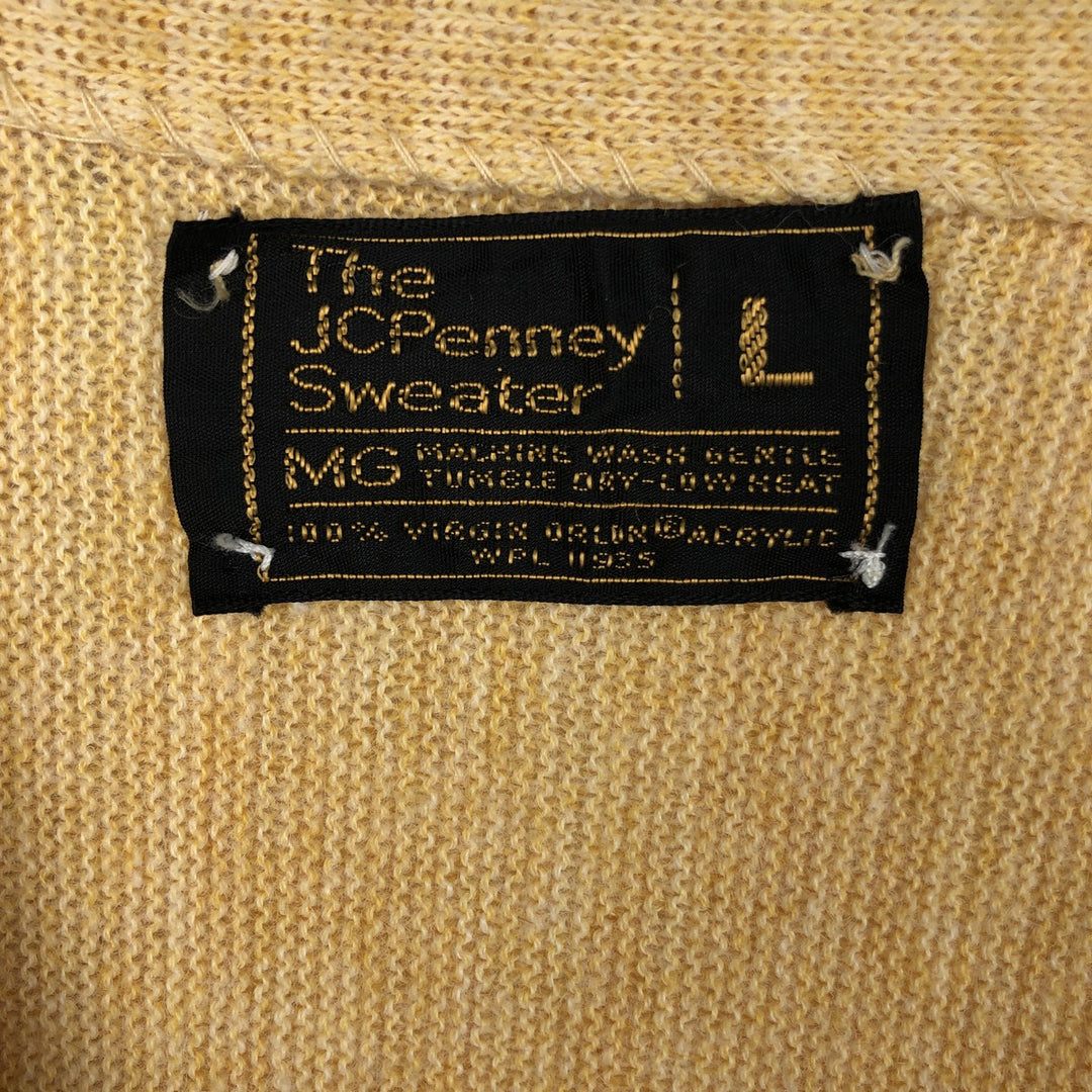 1970'S JCPenney Acrylic Knit Cardigan, Men's Size L (approx.), Vintage Oron Acrylic yellow type Vintage Second Hand