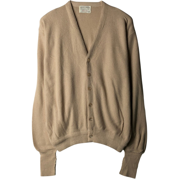 1970'S JEFFLINKS Acrylic Knit Cardigan, Made in USA, Men's Size XL (Equivalent), Vintage Oron Acrylic Beige type Vintage Second Hand