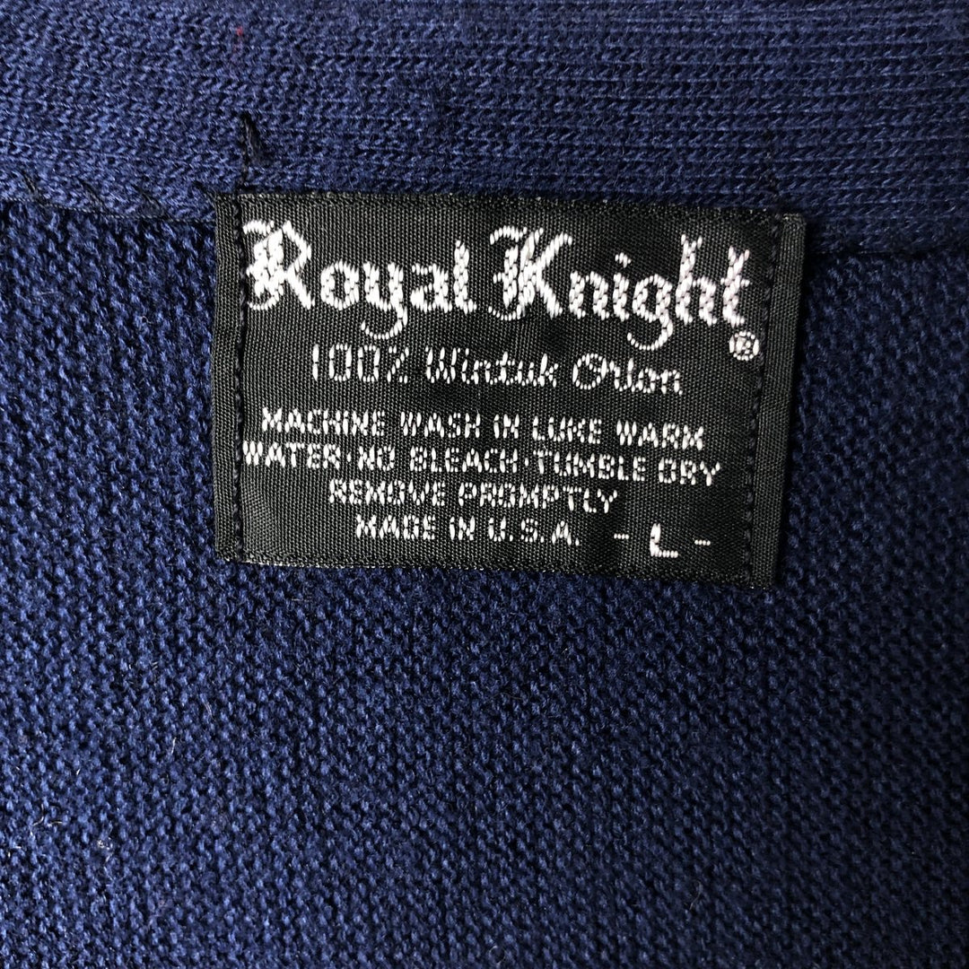 1970'S ROYAL KNIGHT Acrylic Knit Cardigan, Made in USA, Men's Size L (Equivalent), Vintage Oron Acrylic navy blue type Vintage Second Hand