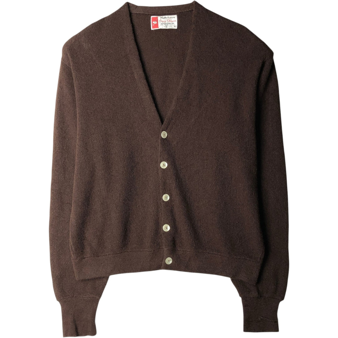 1960'S Puritan Acrylic Knit Cardigan, Made in USA, Men's Size XL (Equivalent), Vintage Oron Acrylic brown type Vintage Second Hand