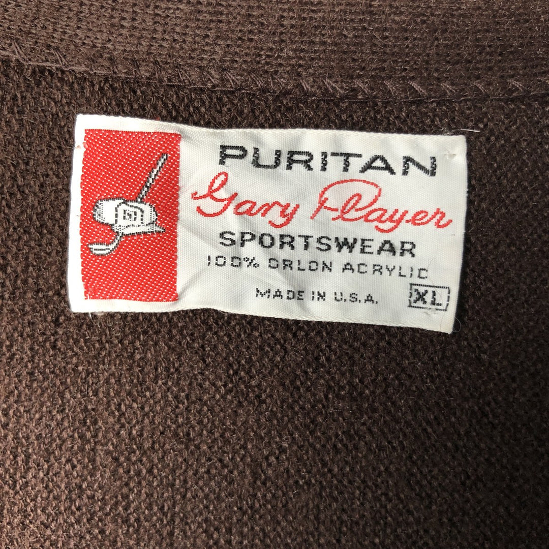 1960'S Puritan Acrylic Knit Cardigan, Made in USA, Men's Size XL (Equivalent), Vintage Oron Acrylic brown type Vintage Second Hand