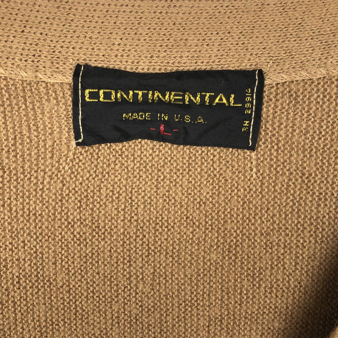 CONTINENTAL Acrylic Knit Cardigan, Made in USA, Men's Size L (approx.) Oron Acrylic Beige type Vintage Second Hand
