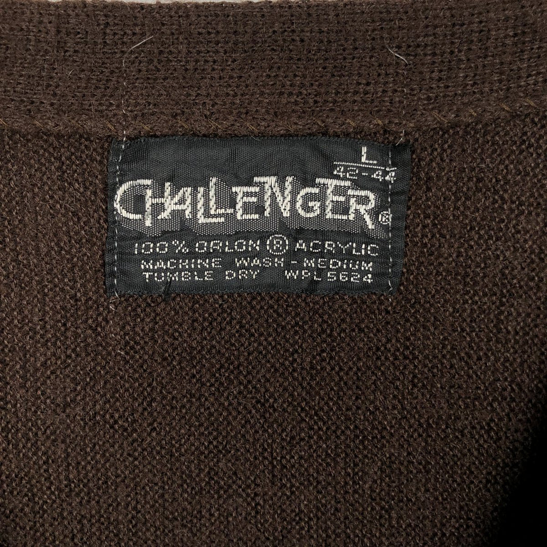 80'S CHALLENGER Acrylic Knit Cardigan, Men's Size L (approx.), Vintage Oron Acrylic brown type Vintage Second Hand