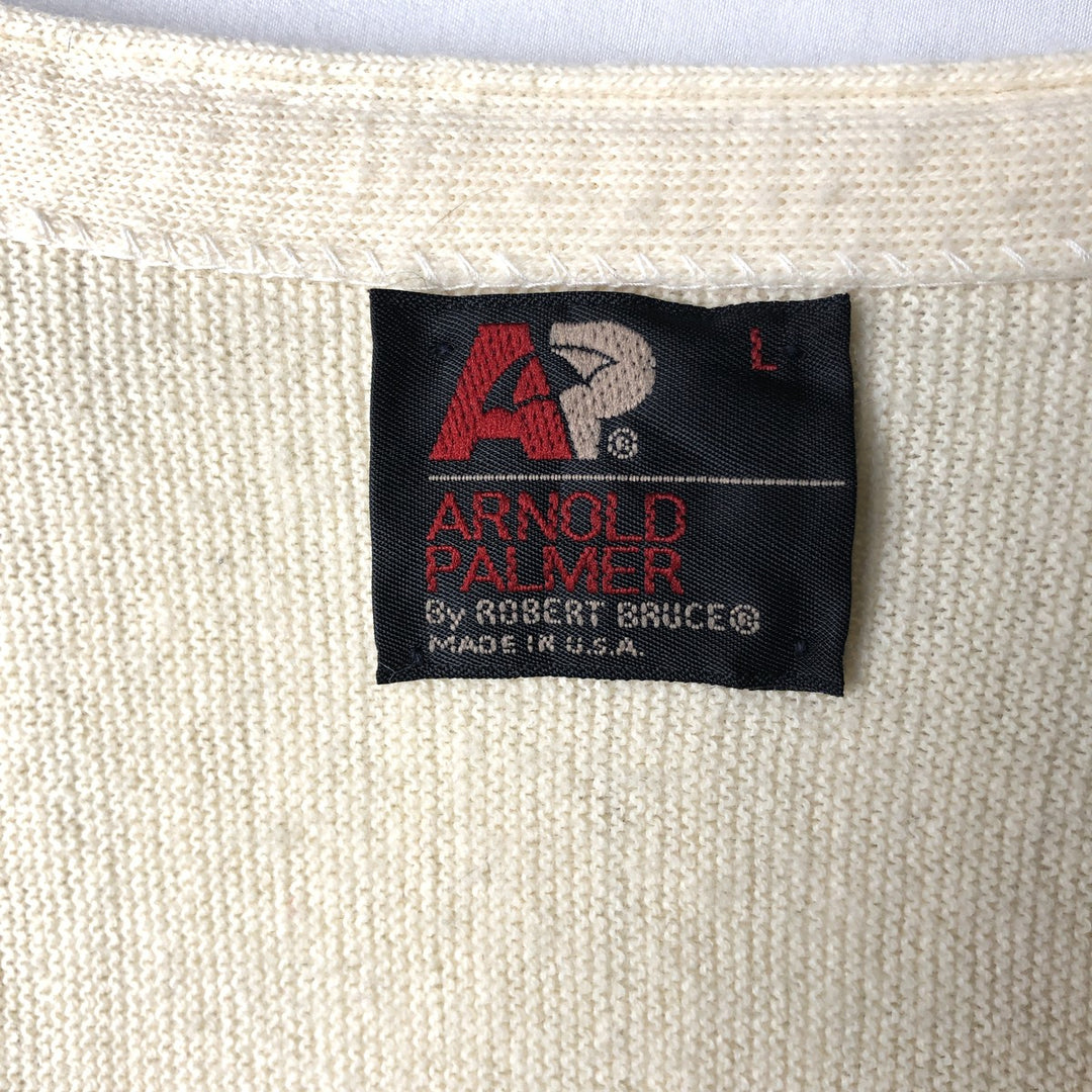1970'S Arnold Palmer Acrylic Knit Cardigan, Made in USA, Men's Size L (approx.), Vintage Oron Acrylic unbleached Vintage Second Hand