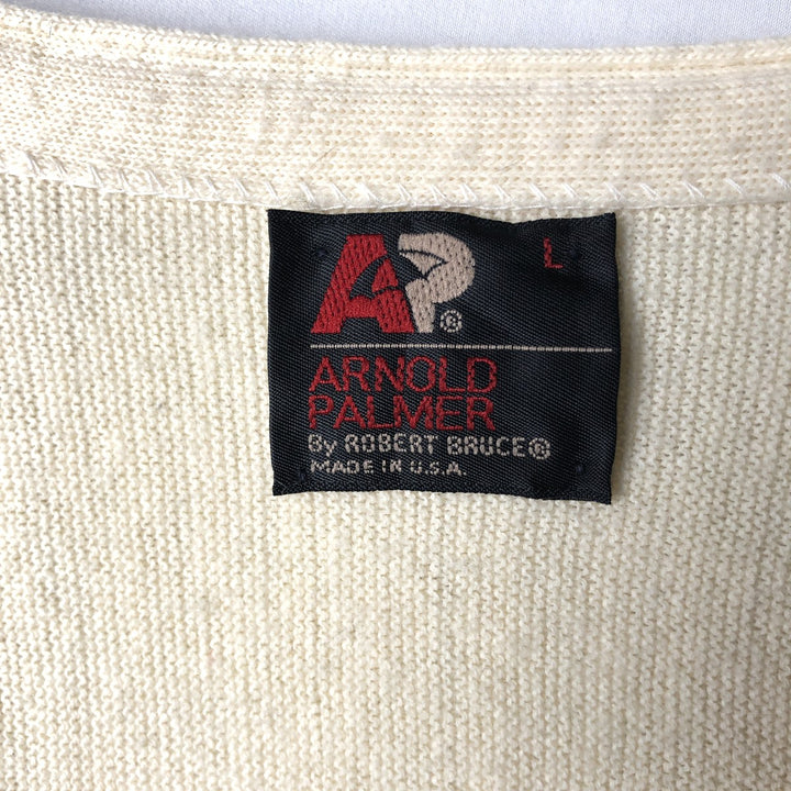 1970'S Arnold Palmer Acrylic Knit Cardigan, Made in USA, Men's Size L (approx.), Vintage Oron Acrylic unbleached Vintage Second Hand
