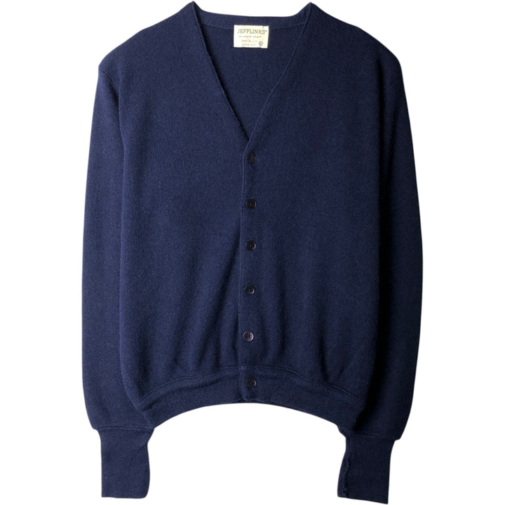 1970'S JEFFLINKS Acrylic Knit Cardigan, Made in USA, Men's Size L (approx.), Vintage Oron Acrylic navy blue type Vintage Second Hand