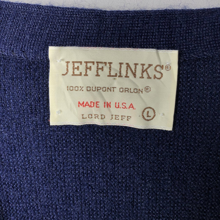 1970'S JEFFLINKS Acrylic Knit Cardigan, Made in USA, Men's Size L (approx.), Vintage Oron Acrylic navy blue type Vintage Second Hand