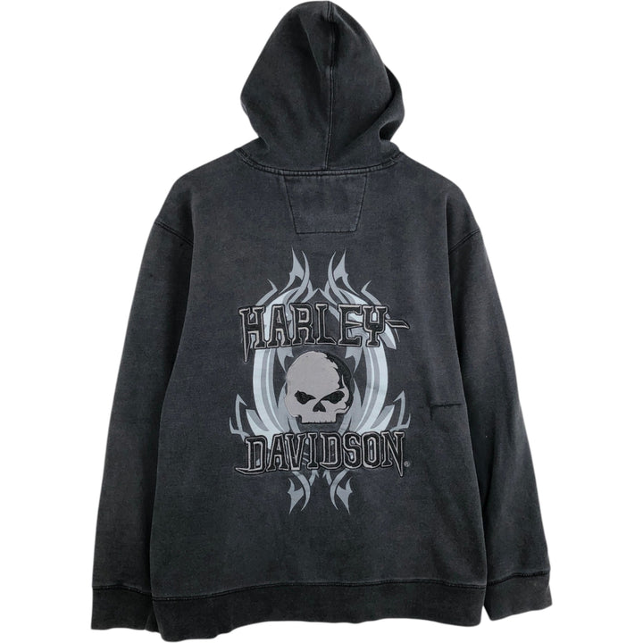 Harley-Davidson Skull Pattern Full-Zip Hoodie, Men's Size L cotton black type Vintage Second Hand