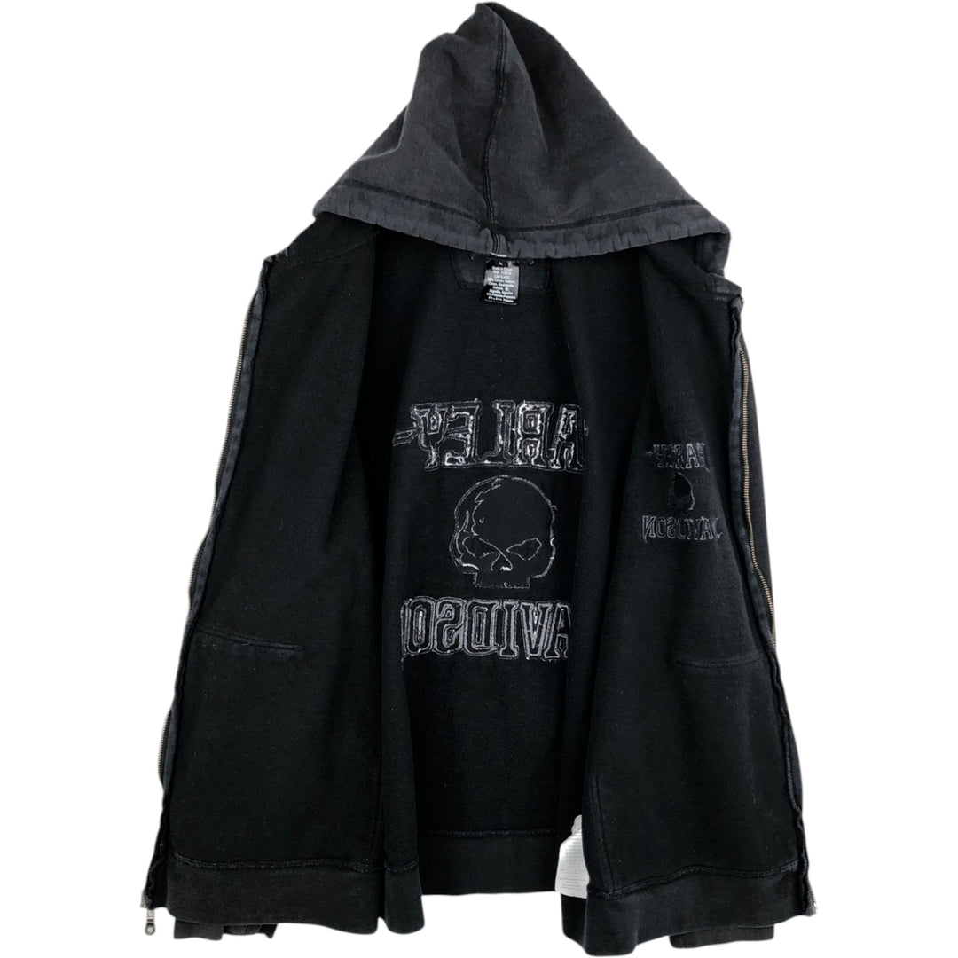 Harley-Davidson Skull Pattern Full-Zip Hoodie, Men's Size L cotton black type Vintage Second Hand