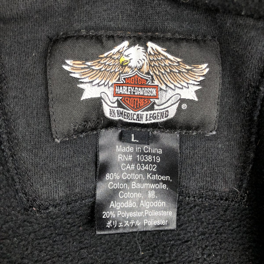 Harley-Davidson Skull Pattern Full-Zip Hoodie, Men's Size L cotton black type Vintage Second Hand