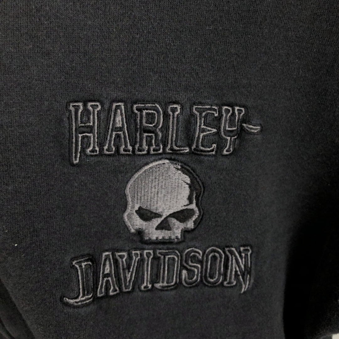 Harley-Davidson Skull Pattern Full-Zip Hoodie, Men's Size L cotton black type Vintage Second Hand