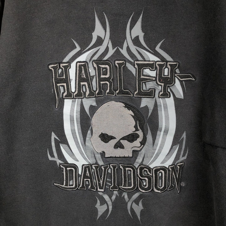 Harley-Davidson Skull Pattern Full-Zip Hoodie, Men's Size L cotton black type Vintage Second Hand