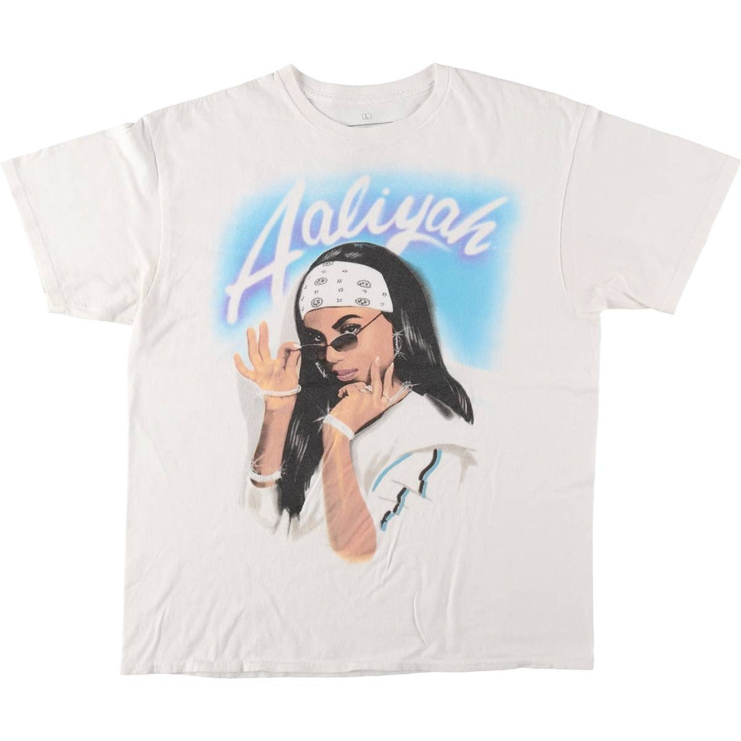 AALIYAH Wrap T-Shirt (Women's Size L) cotton white type Vintage Second Hand