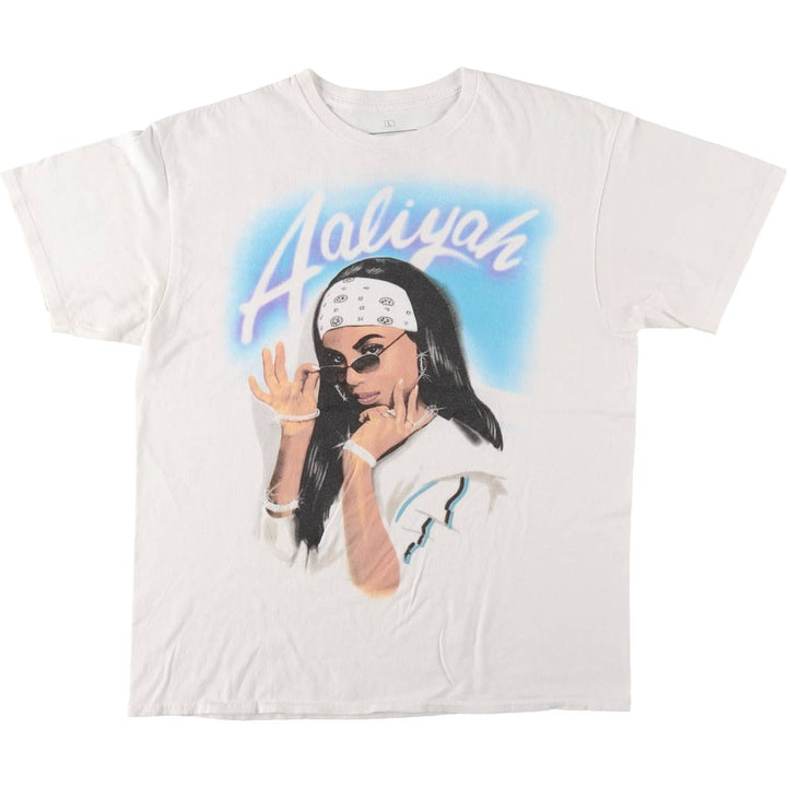 AALIYAH Wrap T-Shirt (Women's Size L) cotton white type Vintage Second Hand