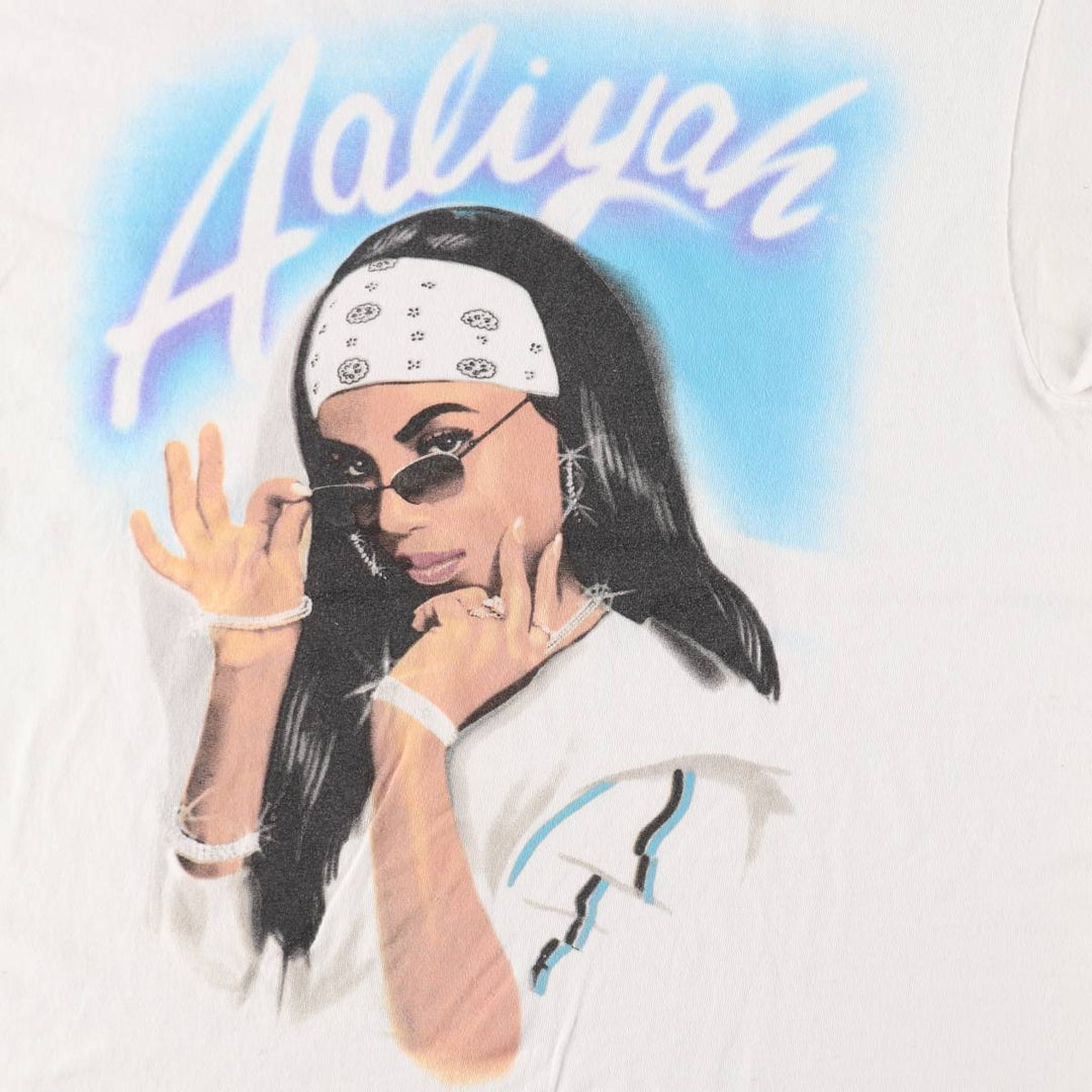AALIYAH Wrap T-Shirt (Women's Size L) cotton white type Vintage Second Hand