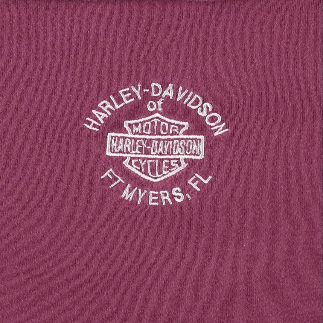 Harley-Davidson Tribal Motorcycle Slit Neck Long-Sleeve T-Shirt with Eyelets (Women's Size S) cotton Purple type red-purple Vintage Second Hand