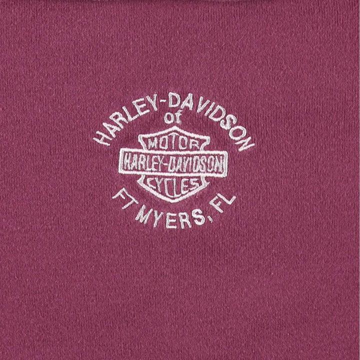 Harley-Davidson Tribal Motorcycle Slit Neck Long-Sleeve T-Shirt with Eyelets (Women's Size S) cotton Purple type red-purple Vintage Second Hand