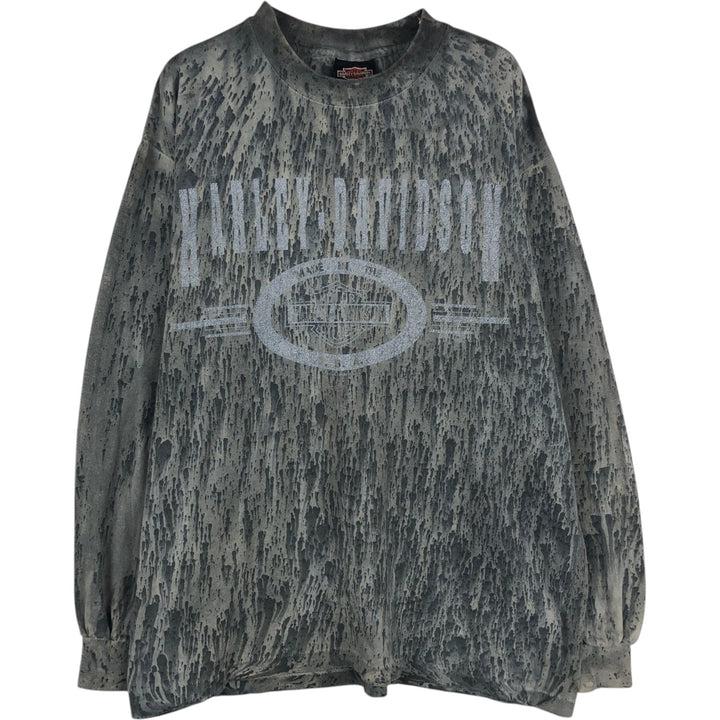 Harley-Davidson all-over print long-sleeved T-shirt, made in the USA, men's size M equivalent. cotton gray type Vintage Second Hand