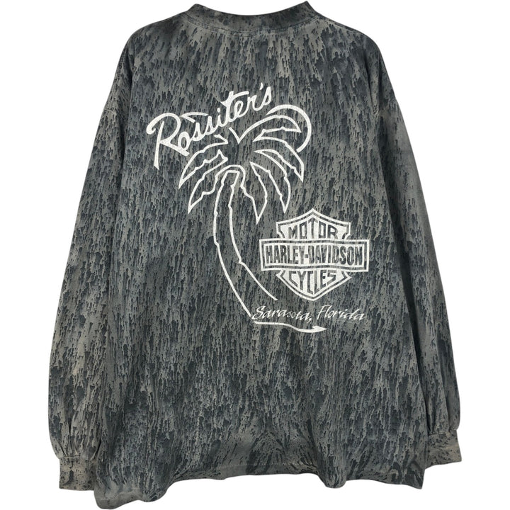 Harley-Davidson all-over print long-sleeved T-shirt, made in the USA, men's size M equivalent. cotton gray type Vintage Second Hand