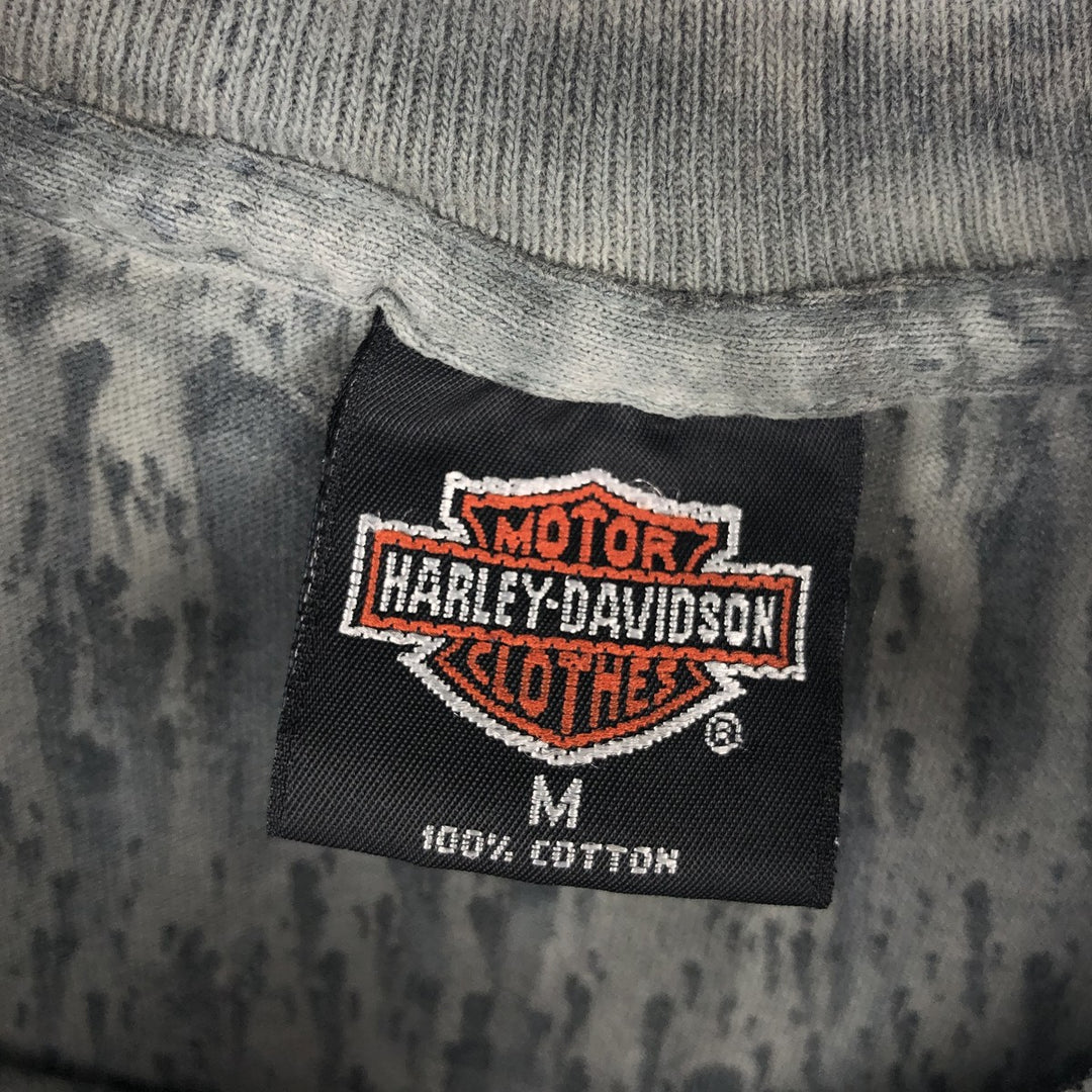Harley-Davidson all-over print long-sleeved T-shirt, made in the USA, men's size M equivalent. cotton gray type Vintage Second Hand