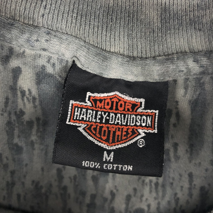 Harley-Davidson all-over print long-sleeved T-shirt, made in the USA, men's size M equivalent. cotton gray type Vintage Second Hand