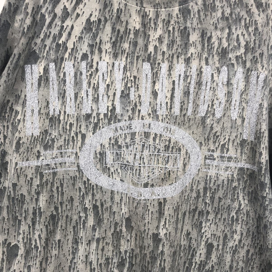 Harley-Davidson all-over print long-sleeved T-shirt, made in the USA, men's size M equivalent. cotton gray type Vintage Second Hand