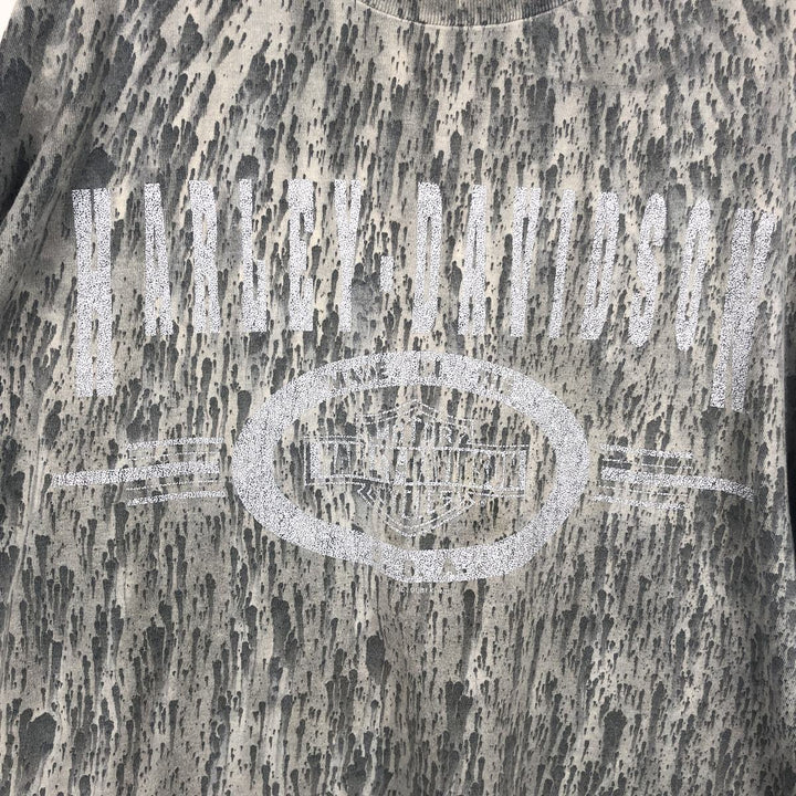 Harley-Davidson all-over print long-sleeved T-shirt, made in the USA, men's size M equivalent. cotton gray type Vintage Second Hand