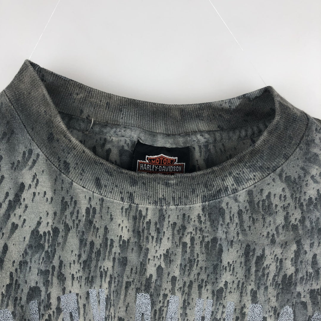 Harley-Davidson all-over print long-sleeved T-shirt, made in the USA, men's size M equivalent. cotton gray type Vintage Second Hand
