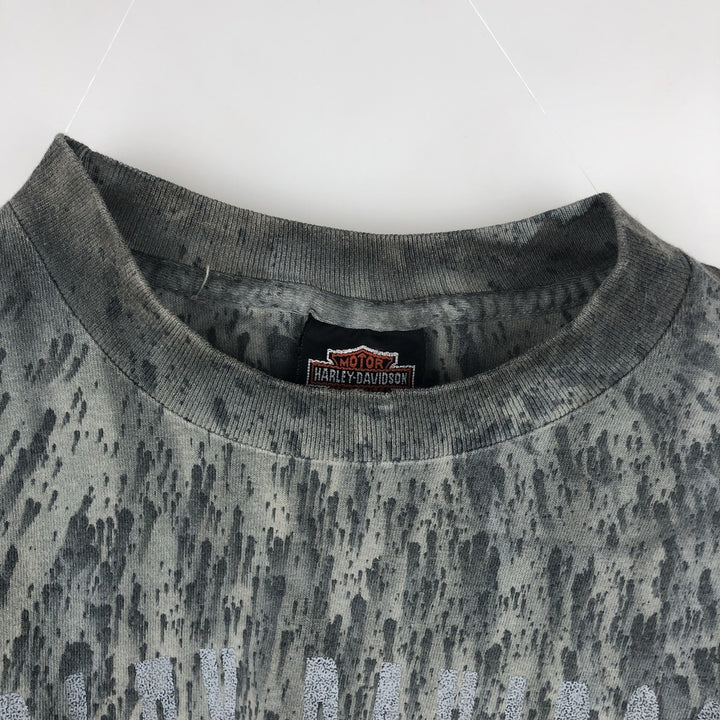 Harley-Davidson all-over print long-sleeved T-shirt, made in the USA, men's size M equivalent. cotton gray type Vintage Second Hand