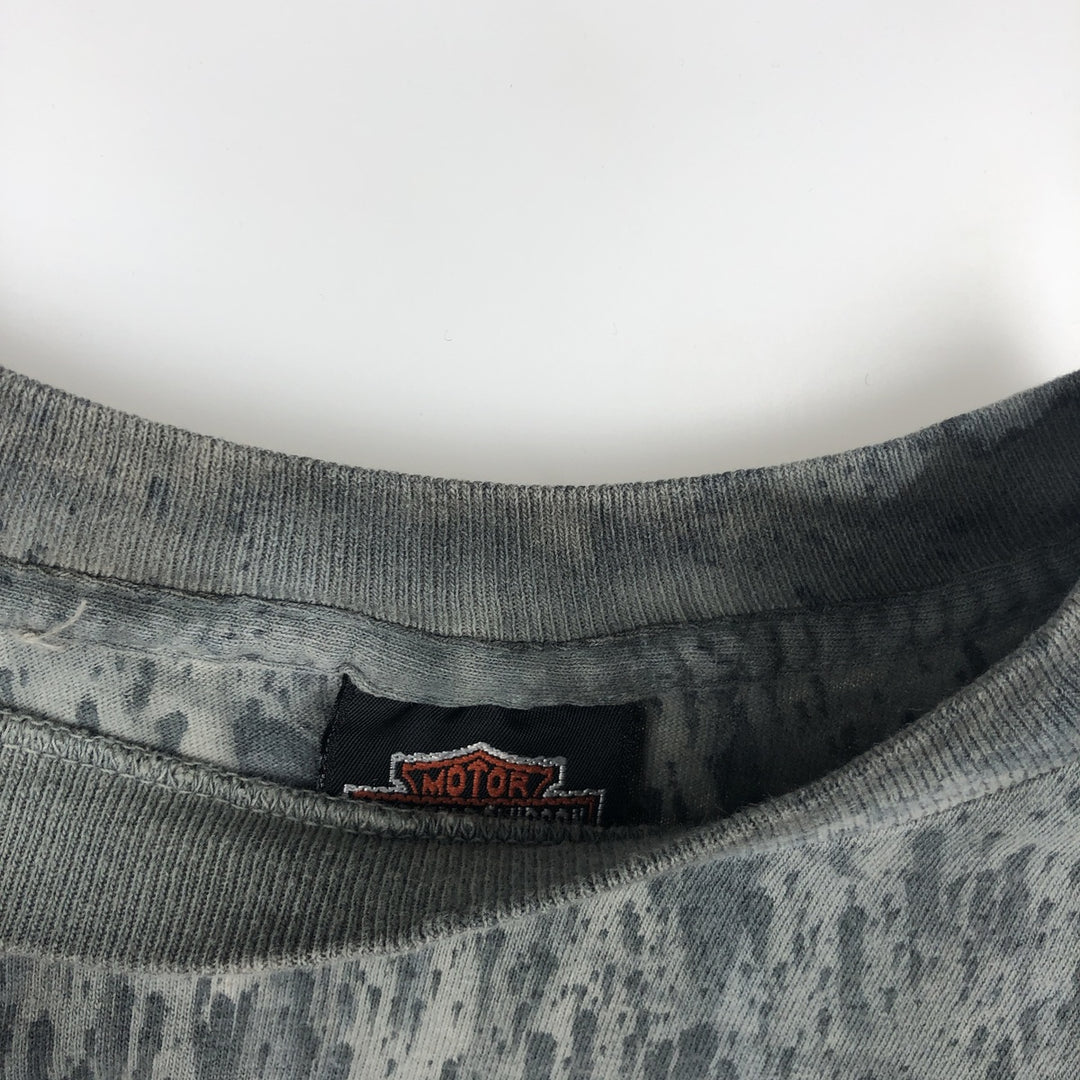 Harley-Davidson all-over print long-sleeved T-shirt, made in the USA, men's size M equivalent. cotton gray type Vintage Second Hand