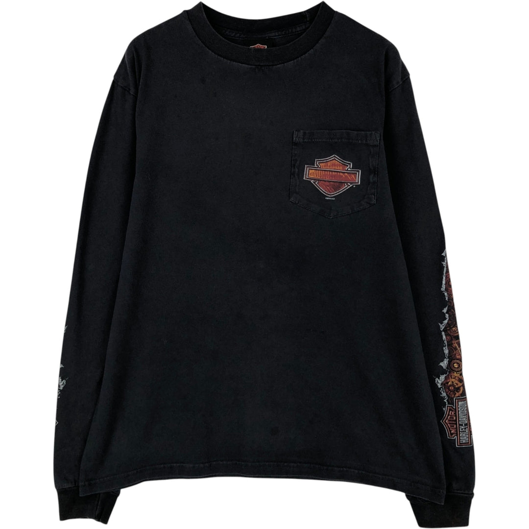 Harley-Davidson Animal Pattern Crocodile Pattern Long-Sleeve T-Shirt (Men's Size M) cotton black type Vintage Second Hand