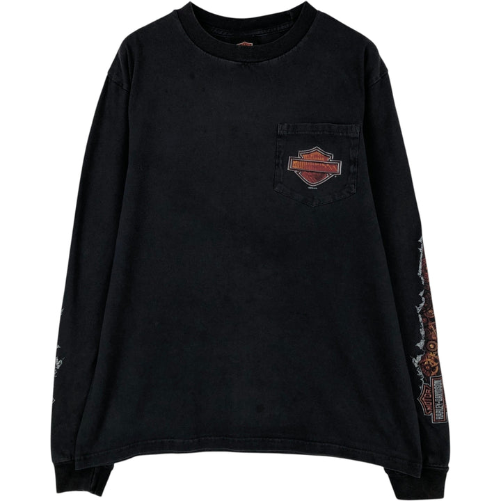 Harley-Davidson Animal Pattern Crocodile Pattern Long-Sleeve T-Shirt (Men's Size M) cotton black type Vintage Second Hand