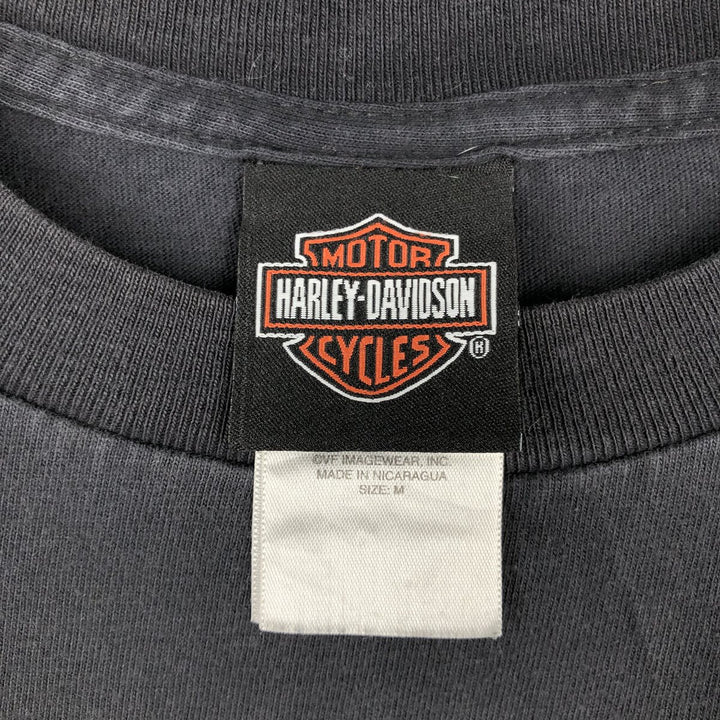 Harley-Davidson Animal Pattern Crocodile Pattern Long-Sleeve T-Shirt (Men's Size M) cotton black type Vintage Second Hand