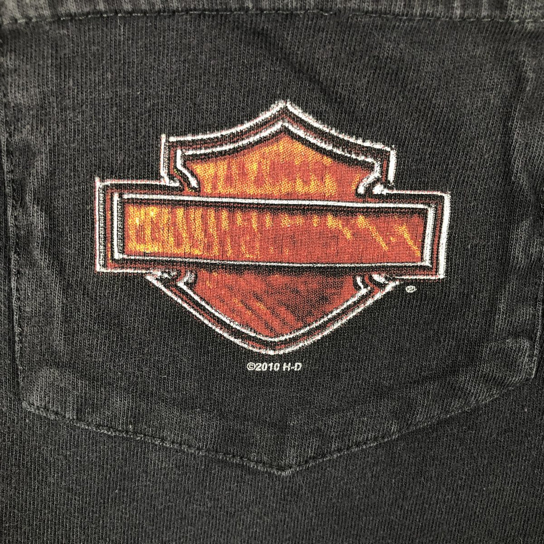 Harley-Davidson Animal Pattern Crocodile Pattern Long-Sleeve T-Shirt (Men's Size M) cotton black type Vintage Second Hand
