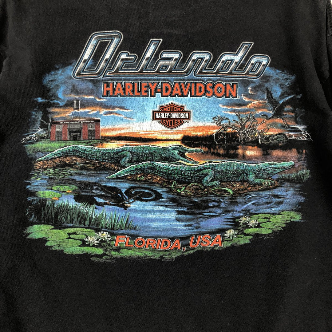 Harley-Davidson Animal Pattern Crocodile Pattern Long-Sleeve T-Shirt (Men's Size M) cotton black type Vintage Second Hand