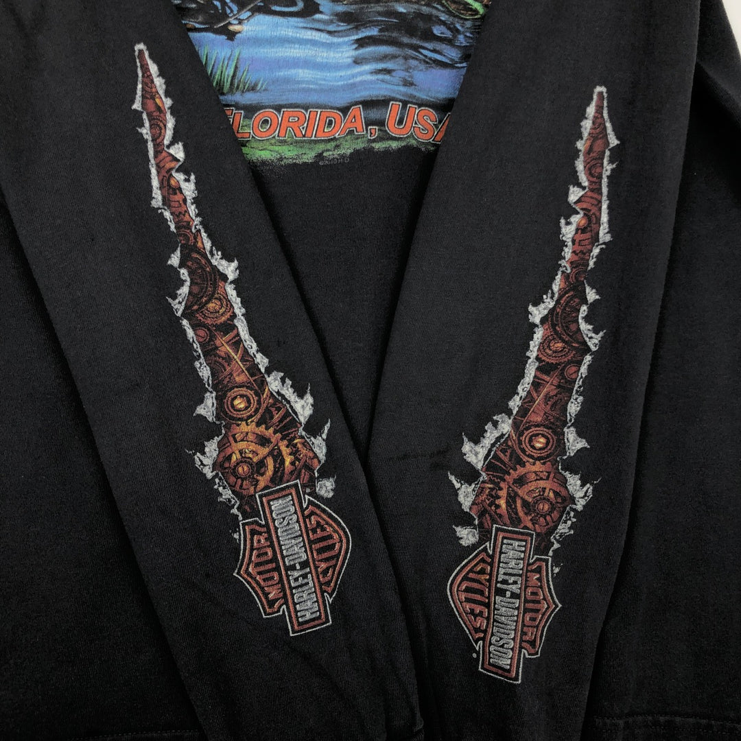 Harley-Davidson Animal Pattern Crocodile Pattern Long-Sleeve T-Shirt (Men's Size M) cotton black type Vintage Second Hand