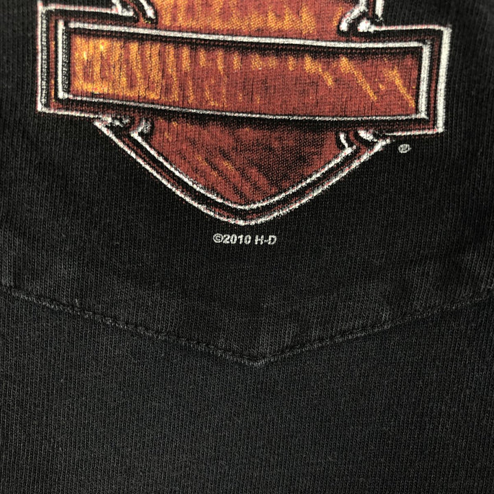 Harley-Davidson Animal Pattern Crocodile Pattern Long-Sleeve T-Shirt (Men's Size M) cotton black type Vintage Second Hand