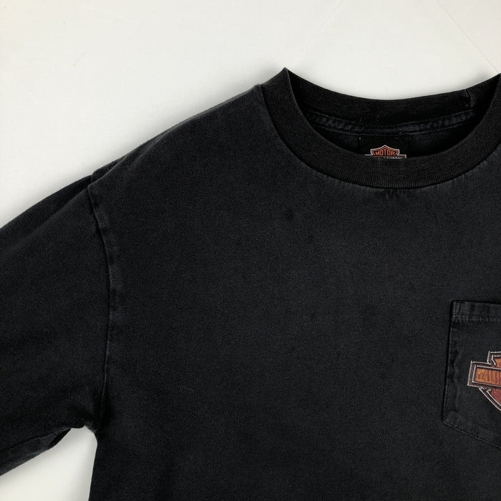 Harley-Davidson Animal Pattern Crocodile Pattern Long-Sleeve T-Shirt (Men's Size M) cotton black type Vintage Second Hand
