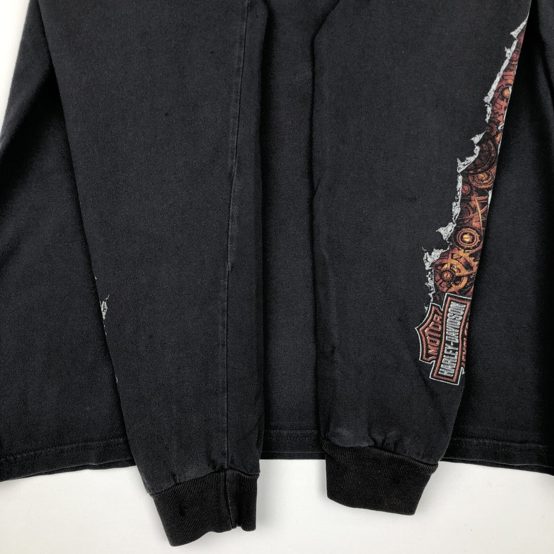 Harley-Davidson Animal Pattern Crocodile Pattern Long-Sleeve T-Shirt (Men's Size M) cotton black type Vintage Second Hand